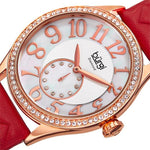 Burgi BUR141RD Crystal Accented MOP Dial Quilted Leather Strap Womens Watch