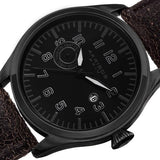 Akribos XXIV AK785BK Swiss Quartz Day Date Leather Strap Black Mens Watch