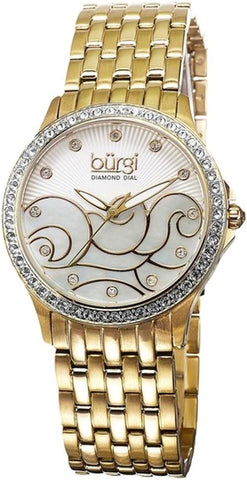 Burgi BUR081YG Swiss Quartz Diamond MOP Sunray Dial Goldtone Womens Watch