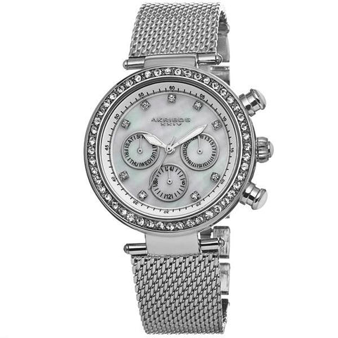 Akribos XXIV AK682SS Lady Crystal Accent Stainless Steel Mesh Womens Watch