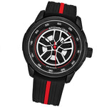 Stuhrling Original 984 01 Aviator Quartz Black Red Silicone Strap Mens Watch