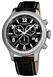 Akribos XXIV AK575BK Swiss Quartz Chronograph Day Date Silver Black Mens Watch