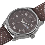 August Steiner AS8074BR Day Date Quartz Brown Leather Strap Mens Watch
