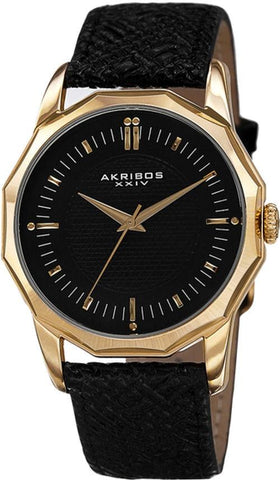 Akribos XXIV AK825YGB Dodecagon Shaped Bezel Goldtone Case Black Mens Watch