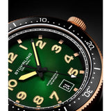 Stuhrling 3989 5 Monaco Quartz Date Green Leather Strap Mens Watch