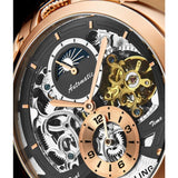 Stuhrling 906 04 Menai Automatic Skeleton Dual Time Brown Leather Mens Watch