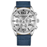 Stuhrling 4001 3 Quartz Chronograph Silver Dial Blue Nylon Strap Mens Watch