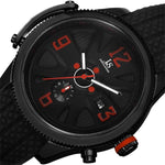 Joshua & Sons JX101BK Date GMT Arabic Numerals Red Accented Black Mens Watch