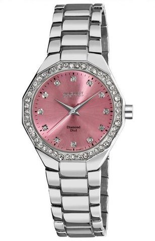 August Steiner AS8044PK Swiss Quartz Diamond Markers Crystal Bezel Womens Watch