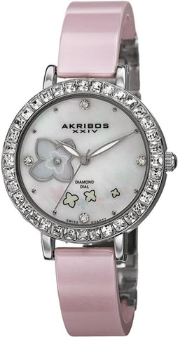 Akribos AK762SSPK Swiss Quartz Diamonds Flower Design Pink Ceramic Womens Watch