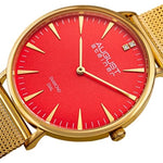 August Steiner AS8207YG Quartz Red Dial Gold-tone Mesh Strap Womens Watch