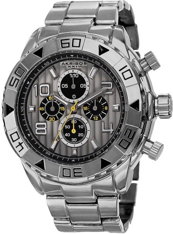 Akribos XXIV AK814SSB Chronograph Yellow Accented Dial Silvertone Mens Watch