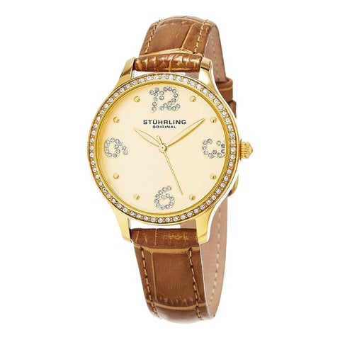 Stuhrling 560.04 Chic 560 04 Vogue Crystal Accented Quartz Leather Womens Watch