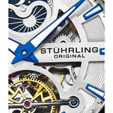 Stuhrling 3918 1 Legacy Automatic Skeleton Dual Time AM/PM Leather Mens Watch