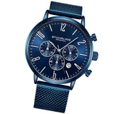 Stuhrling 3932 5 Monaco Date Chronograph Blue Mesh Bracelet Mens Watch