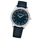 Stuhrling 3985 2 Crystal Accented Blue Genuine Leather Womens Watch