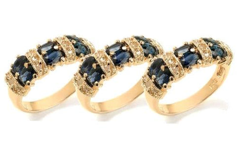 Wholesale Lot 3 Pc Sterling Silver Genuine Blue Sapphire 18K Gold Plated Ring