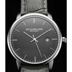 Stuhrling 3997 4 Quartz Date Gray Embossed Leather Strap Mens Watch