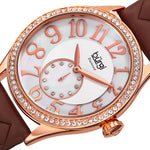 Burgi BUR141RGBR Diamond Accented MOP Dual Time Zone Crystal Accent Womens Watch