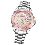 Stuhrling Original 3977 4 Quartz Crystal Accented Date Bracelet Womens Watch