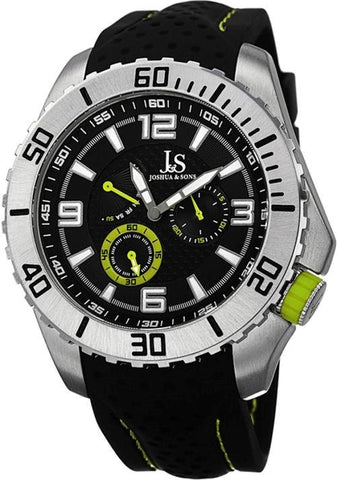Joshua & Sons JS53GN Day Date Perforated Silicone Strap Green Accent Mens Watch