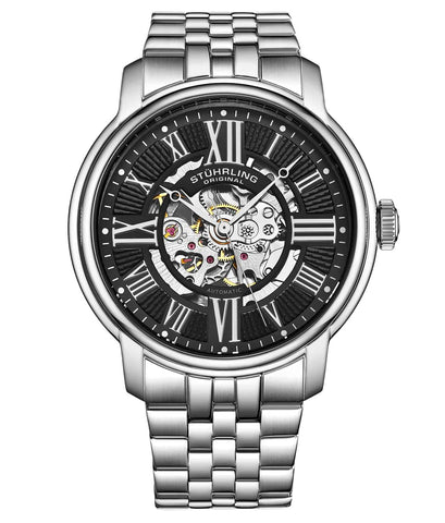 Stuhrling  4031 2 Atrium Automatic Skeleton Bracelet Mens Watch