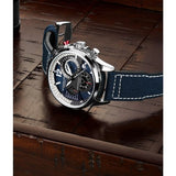 Stuhrling 908 02 Aviator Quartz Chronograph Date Blue Leather Mens Watch
