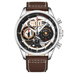 Stuhrling 4010 1 Ace Aviator Quartz Chronograph Date Brown Leather Mens Watch