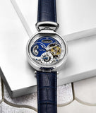 Stuhrling 4033 2 Modena  Automatic Dual Time Skeleton AM/PM Blue Mens Watch