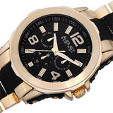 August Steiner AS8114YG Day Date GMT Subdials Goldtone Black Mens Watch