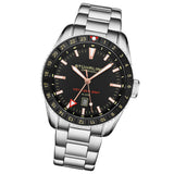 Stuhrling 4017 1 Voyager GMT Diver Date Black Mens Watch