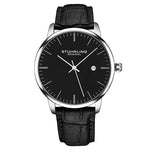 Stuhrling 3997 2 Quartz Date Black Embossed Leather Strap Mens Watch