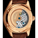 Stuhrling 943A 03 Dual Time AM PM Automatic Skeleton Brown Leather Mens Watch