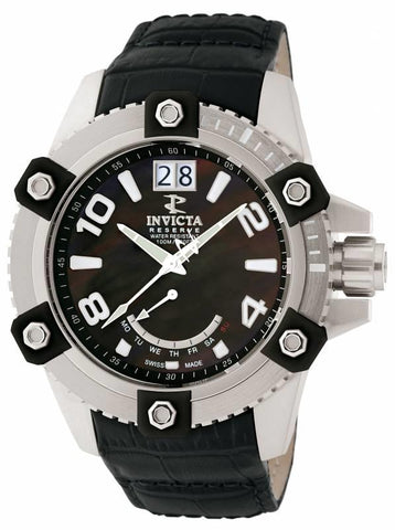 Invicta 1725 Reserve Arsenal Swiss Made Black MOP Dial Calf Leather Mens Watch
