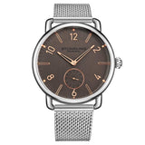 Stuhrling 3939 3 Quartz Stainless Steel Mesh Bracelet Brown Dial Mens Watch