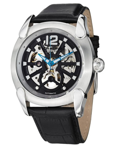 Stuhrling 725 01 Gen X Axial Automatic Skeleton Black Leather Band Mens Watch