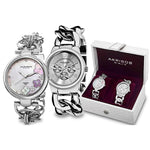 Akribos XXIV AK677SS Quartz Diamond Multifunction Silvertone Womens Watch Set