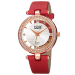 Burgi BUR104RD Diamond Markers Crystal Bezel Red Satin Strap Rose Womens Watch