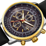 August Steiner AS8189YGB Tachymeter Month Day Date GMT Leather Strap Mens Watch