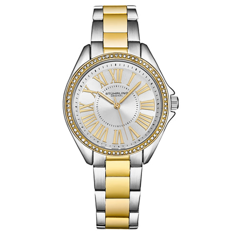 Stuhrling 4025 4 Quartz Crystal Accented Silver Dial Bracelet Womens Watch