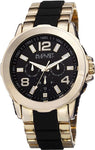 August Steiner AS8114YG Day Date GMT Subdials Goldtone Black Mens Watch