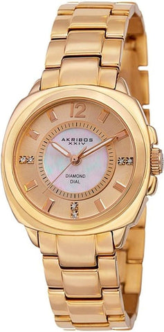 Akribos XXIV AK668YG Swiss Quartz MOP Diamond Dial Goldtone Womens Watch