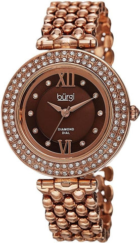 Burgi BUR126RG Swiss Quartz Diamond Markers Brown MOP Dial Rosetone Womens Watch