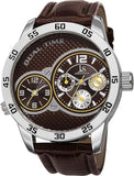 Joshua & Sons JS97BR Dual Time Day Date GMT Yellow Accented Brown Mens Watch