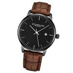 Stuhrling 3997 5 Quartz Date Brown Embossed Leather Strap Mens Watch