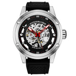 Stuhrling Original 4034 3 Automatic Skeleton Black Rubber Strap Mens Watch