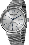 Akribos XXIV AK731SSBU GMT Retrograde Date Blue Accented Silvertone Mens Watch