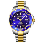 Stuhrling 4048 5 Automatic Depthmaster Diver Date Two Tone Blue Dial Mens Watch