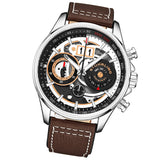 Stuhrling 4010 1 Ace Aviator Quartz Chronograph Date Brown Leather Mens Watch