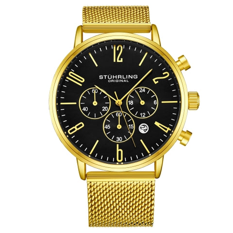 Stuhrling 3932 3 Monaco Date Chronograph Mesh Bracelet Mens Watch